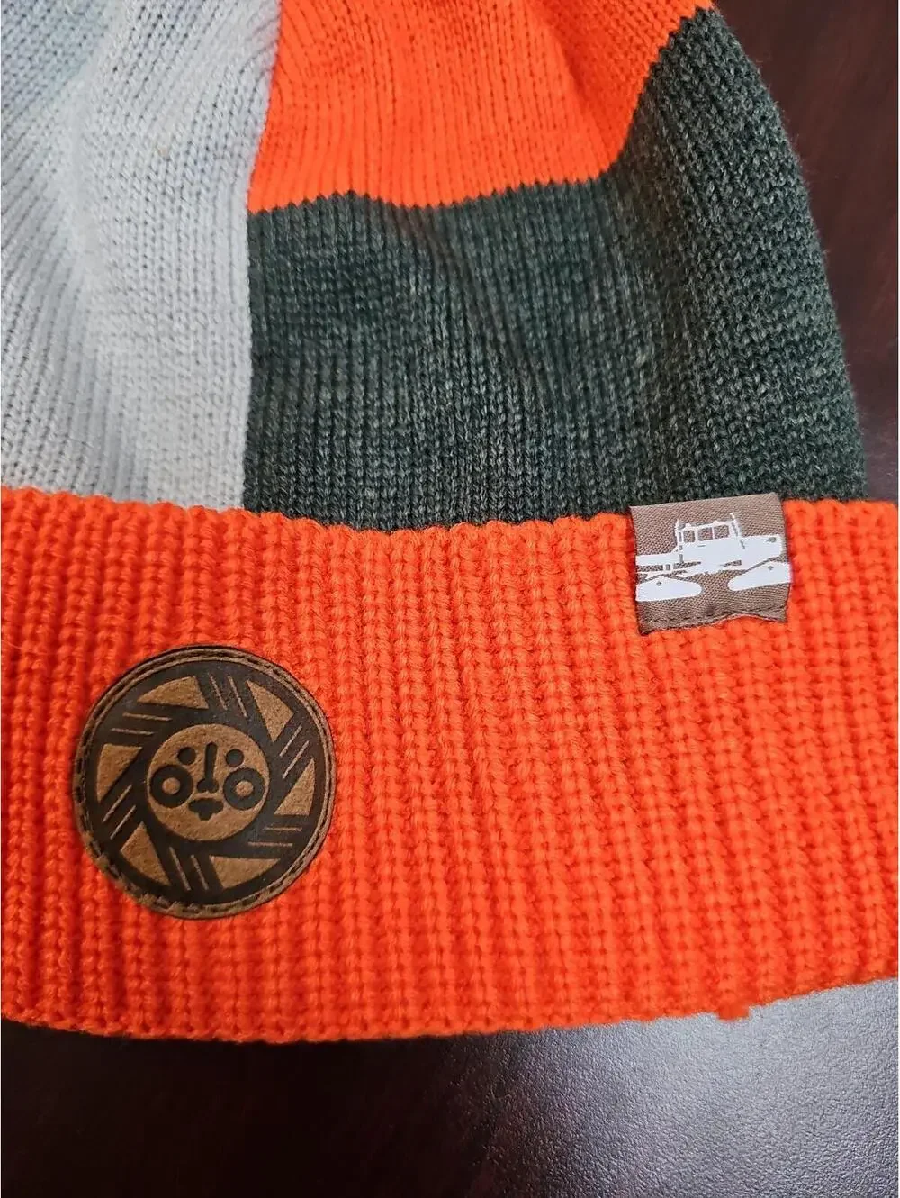 Spacecraft Hat Beanie Knit One Size Orange Gray Pom Mens Ski Outdoor Winter NWOT